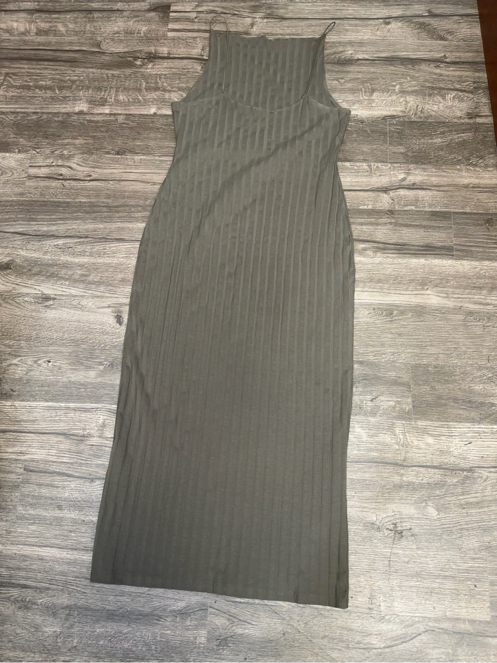 ZARA Olive Ribbed Maxi Slip Dress XL Cotton Stretch Minimalist Chic - Picture 5 of 9